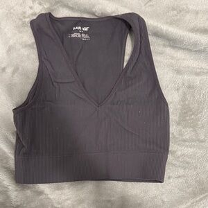 Garage Black Ribbed V-Neck Cropped Tank